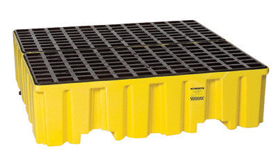Eagle 51 1/2" X 51" X 13 3/4" Yellow HDPE 4-Drum Spill Containment Pallet With 132 Gallon Spill Capacity, Grating And Drain-eSafety Supplies, Inc