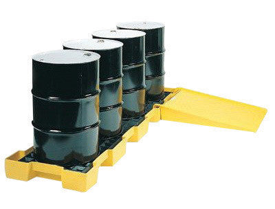 Eagle 103 1/2" X 26 1/4" X 6 1/2" Yellow HDPE 4-Drum In-Line Spill Containment Platform With 60.5 Gallon Spill Capacity Without Drain-eSafety Supplies, Inc