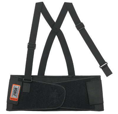 Ergodyne Medium 7 1/2" Black ProFlex 1650 Elastic Economy Back Support With 5" Single Strap Closure, Rubber Track, Polypropylene Stays And Detachable Suspenders