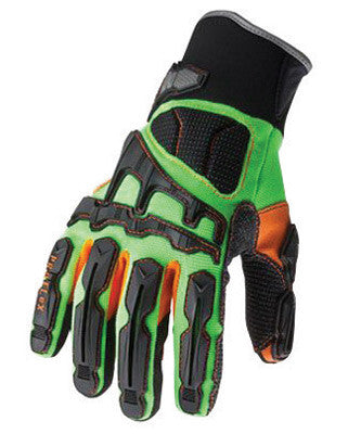 Ergodyne 2X Hi-Viz Lime ProFlex 925F Full Finger Armortex And PVC Dorsal Impact Reducing Anti-Vibration Gloves With Contoured Neoprene Cuff, Reinforced Kevlar Palm Stitching, PVC On Palm And Fingers, TPR