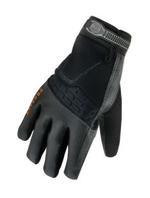 Ergodyne Large Black ProFlex 9002 Half Finger Pigskin Anti-Vibration Gloves With Woven Elastic Cuff, Polymer Palm Pad, Pigskin Leather Palm And Fingers, Low Profile Closure And Neoprene Knuckle Pad