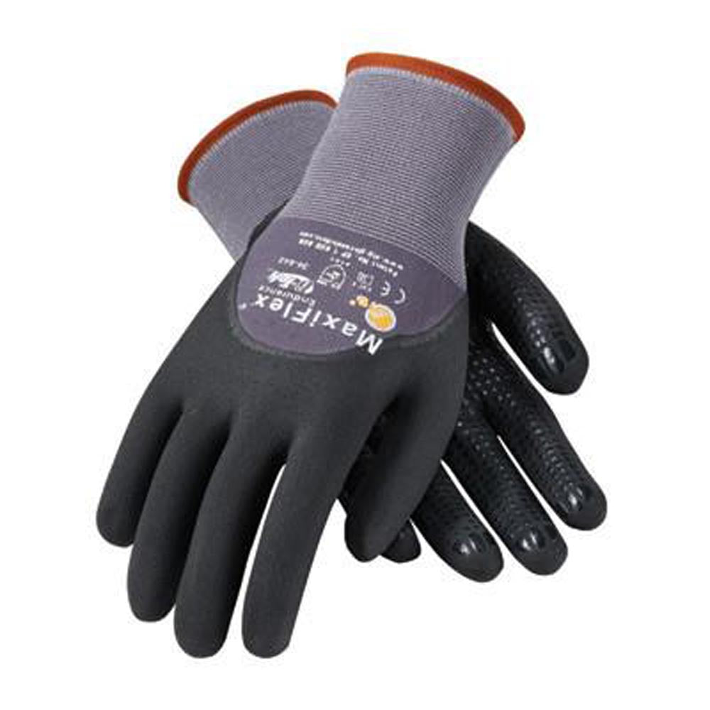 Protective Industrial Products 34-845/M Medium MaxiFlex Endurance by ATG 15 Gauge Abrasion Resistant Black Micro-Foam Nitrile Palm And Fingertip Coated Work Gloves With Gray Seamless Knit-eSafety Supplies, Inc