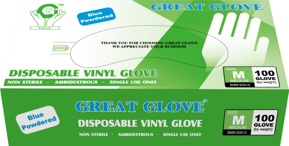 Great Glove - Blue Vinyl General Purpose Powdered Disposable Gloves - Box-eSafety Supplies, Inc
