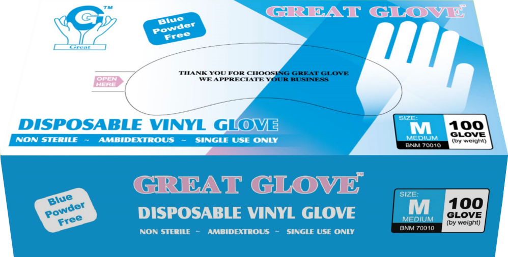 Great Glove - Blue Vinyl General Purpose Powder-Free Disposable Gloves - Box