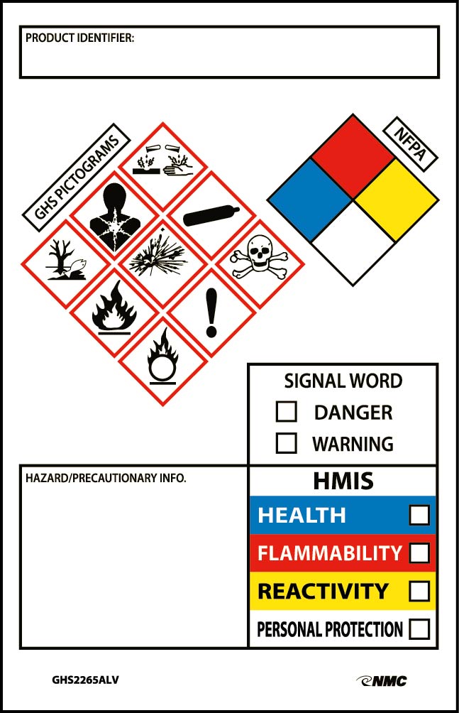 Ghs Secondary Container Labels, Picto Images, Hmis, Nfpa,Hazard/Precaution Info,3.5"X2.25",Ps Vinyl, 250Roll - GHS2265ALV-eSafety Supplies, Inc