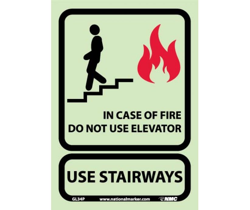 10 X 7 In Case Of Fire Do Not Use El... Glow Sign-eSafety Supplies, Inc