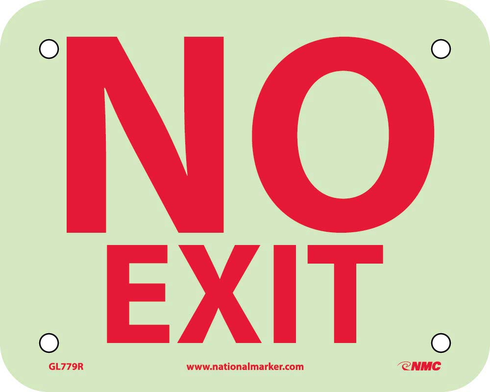 Signs, No Exit, 4X5 Rigid Plastic Glow - GL779R-eSafety Supplies, Inc