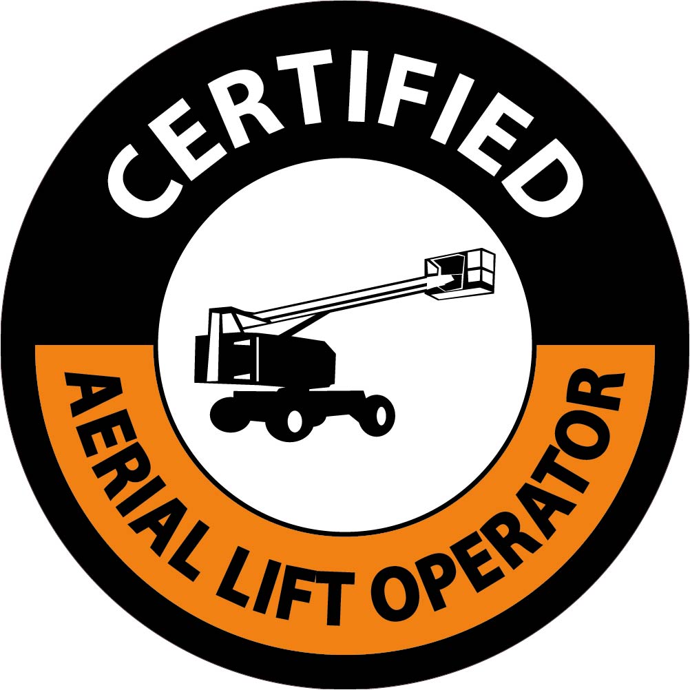 Hard Hat Label, Certified Aerial Lift Operator, 2" Dia, Reflective Ps Vinyl, 25/Pk - HH126R-eSafety Supplies, Inc