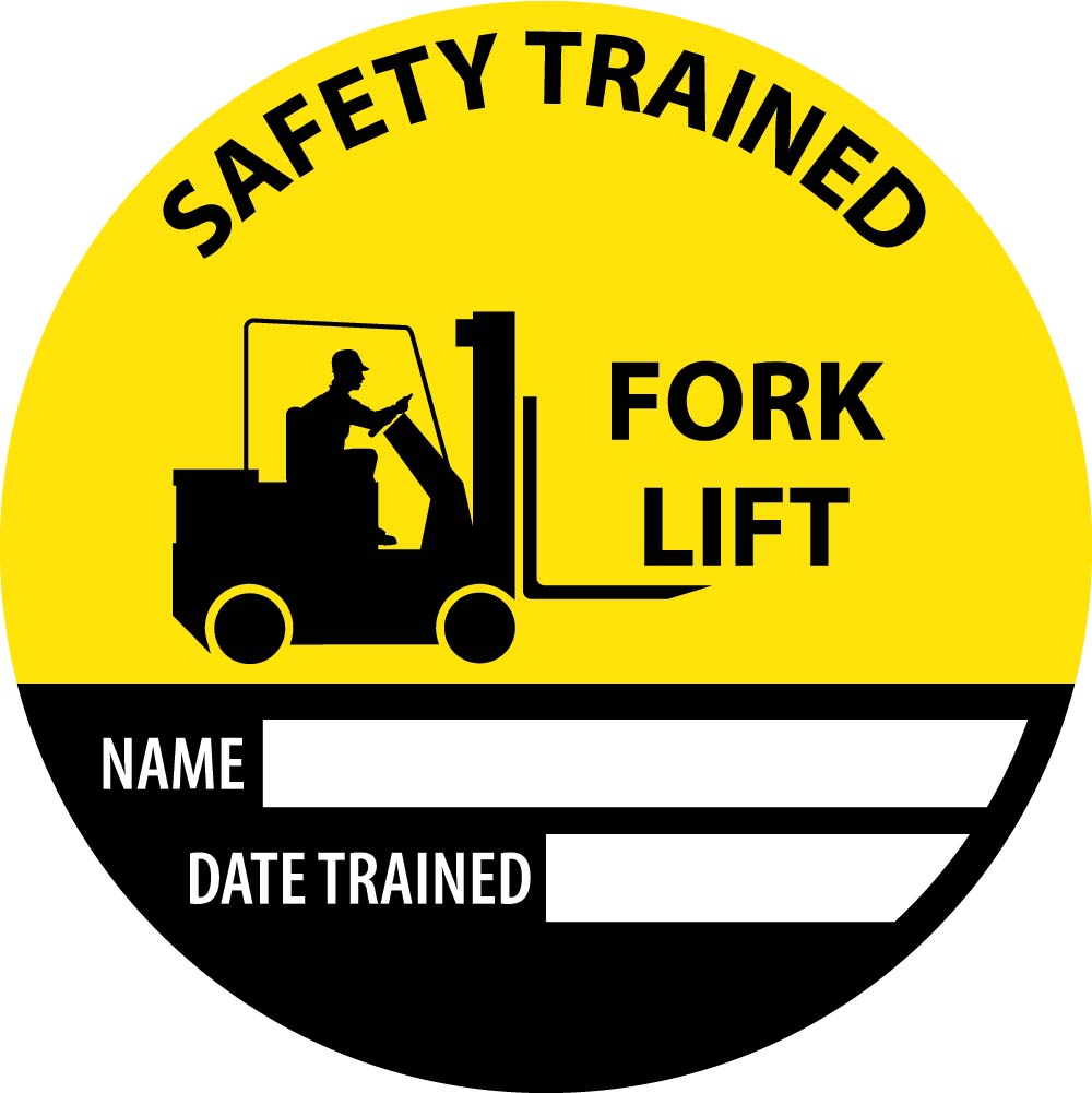 Hard Hat Emblem, Safety Trained Fork Lift Name Date Trained, 2" Dia, Ps Vinyl - HH146-eSafety Supplies, Inc