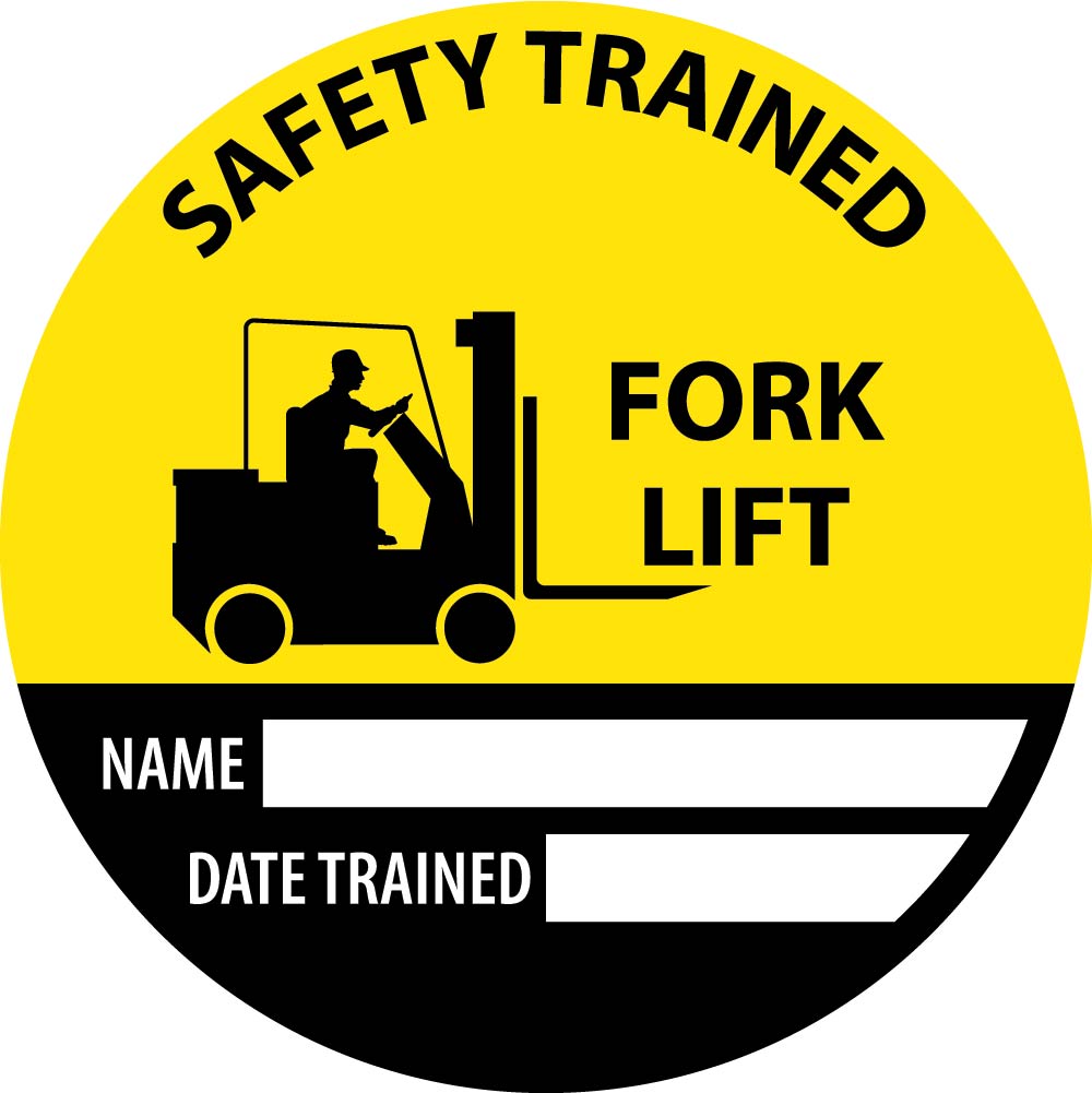 Hard Hat Label, Safety Trained Fork Lift Name Date Trained, 2" Dia, Reflective Ps Vinyl, 25/Pk - HH146R-eSafety Supplies, Inc