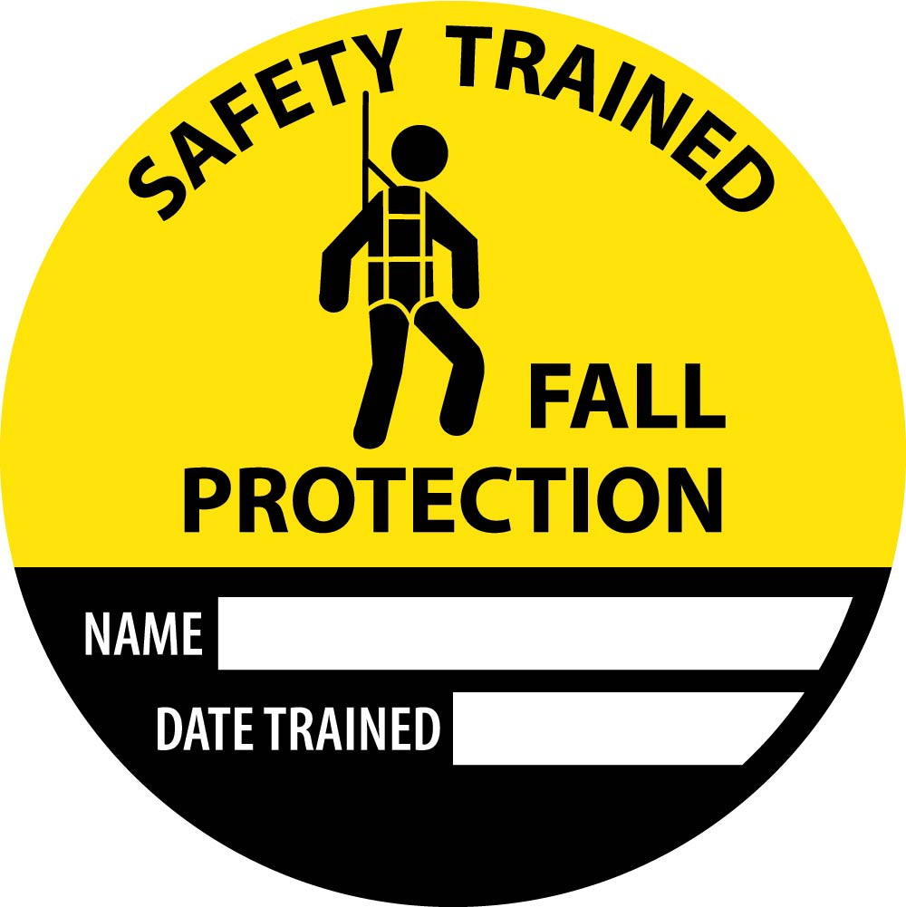 Hard Hat Label, Safety Trained Fall Protection Name Date Trained, 2" Dia, Reflective Ps Vinyl, 25/Pk - HH147R-eSafety Supplies, Inc
