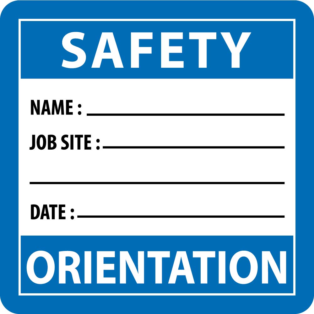 Hard Hat Label,Safety Orientation Name: Job Site: Date:, 2" X 2", Reflective Ps Vinyl, 25/Pk - HH170R-eSafety Supplies, Inc