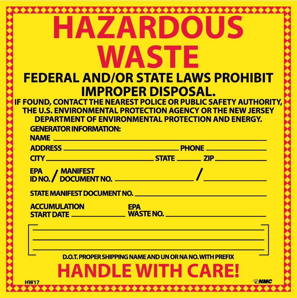 Hazardous Waste New Jersey Hazmat Label - Pack of 25-eSafety Supplies, Inc