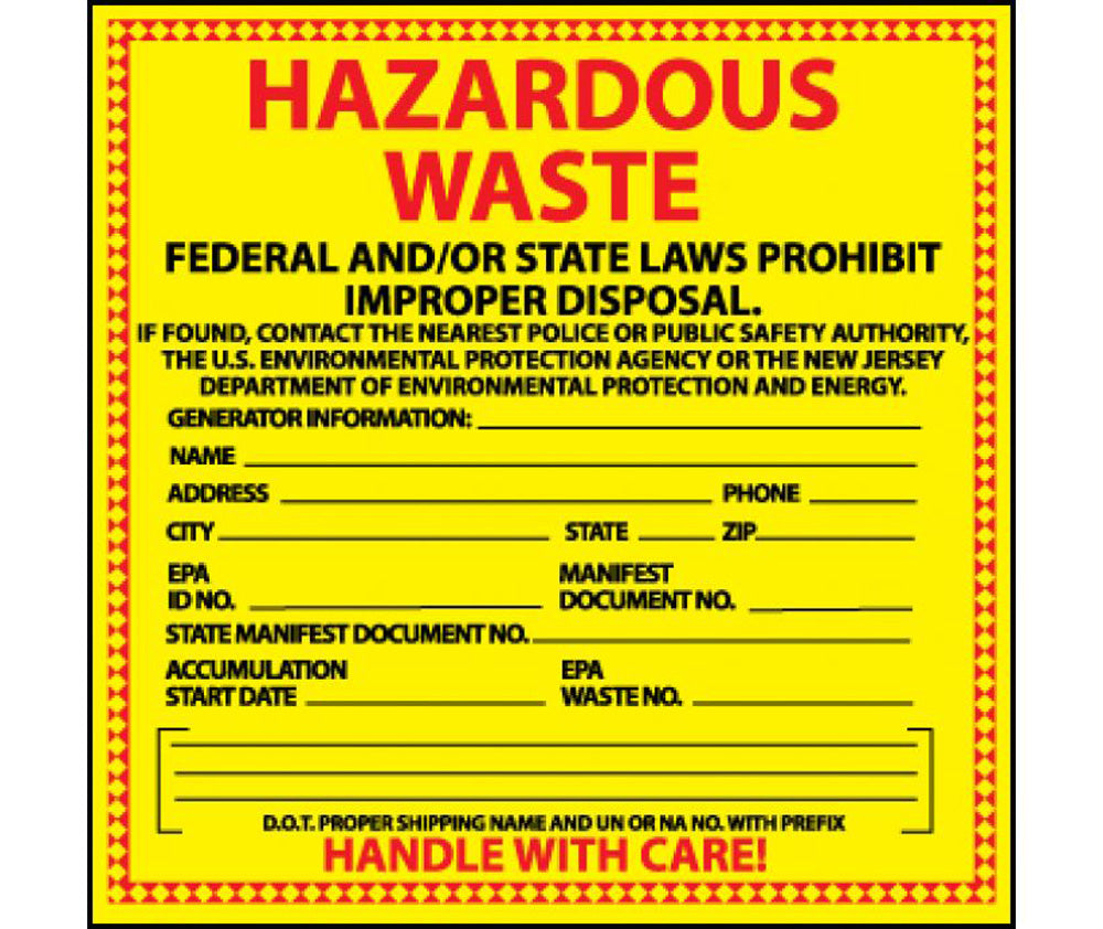 Hazardous Waste New Jersey Hazmat Label - Roll-eSafety Supplies, Inc