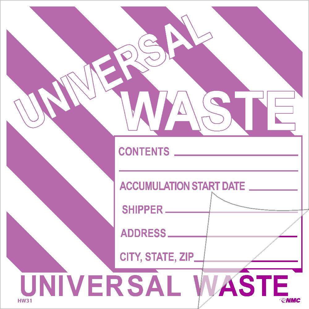 Universal Waste With Purple Stripes Self-Laminating Label-eSafety Supplies, Inc
