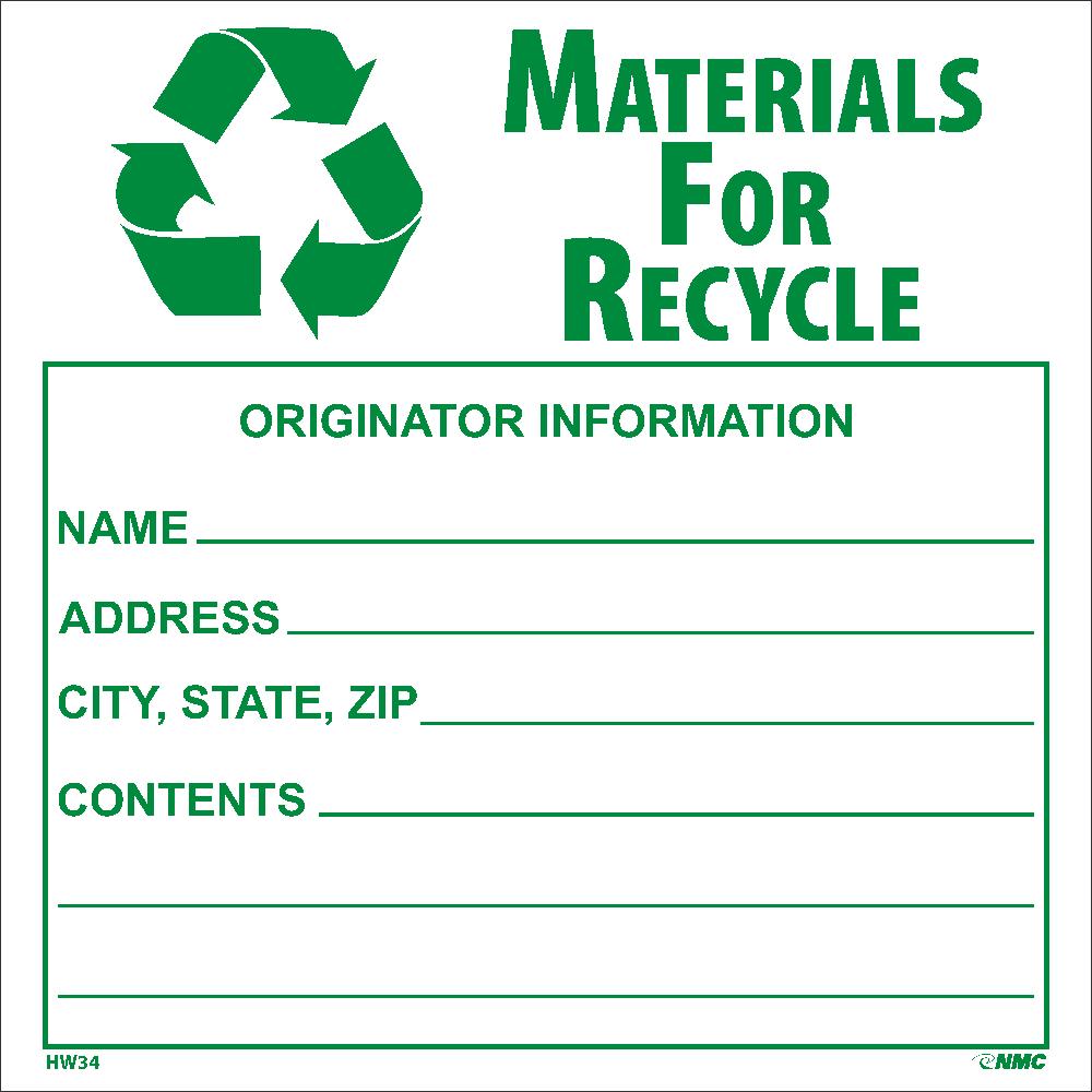 Material For Recycle Hazmat Label - Roll-eSafety Supplies, Inc