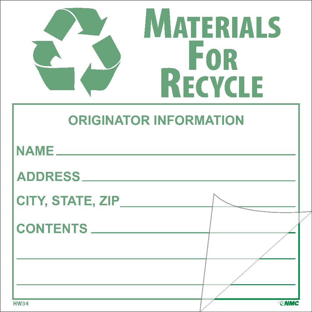 Materials For Recycle Self-Laminating Label - Pack of 25-eSafety Supplies, Inc
