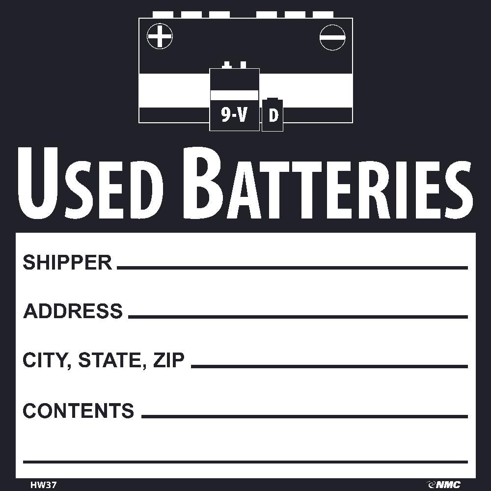 Used Batteries Hazmat Label - Roll-eSafety Supplies, Inc