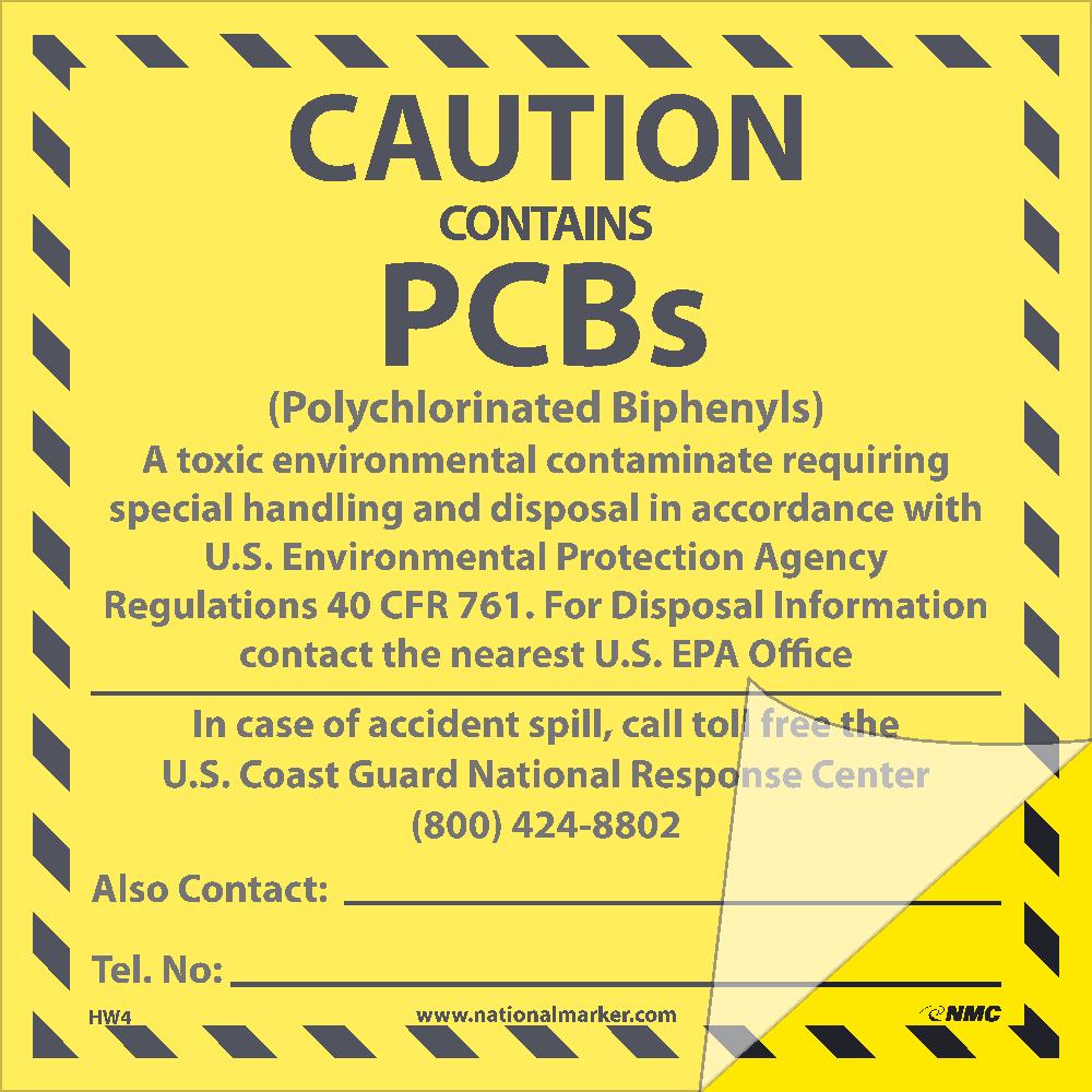 Self-Laminating Labels, Caution Contains Pcbs. . .., 6X6, Ps Vinyl, 25/Pk - HW4SL25-eSafety Supplies, Inc