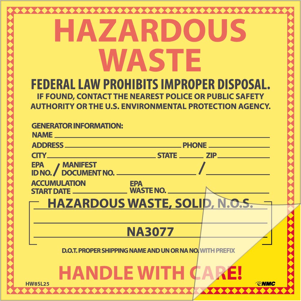 Self Lamination Hazardous Waste Solid Labels - Pack of 25-eSafety Supplies, Inc