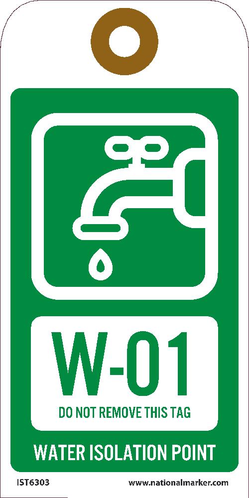 Energy Isolation, Water Isolation Point, Tags, 6X3, .015 Unrip Vinyl, Grommet, Sequential Numbering 1-10, Pk10 - IST6303-eSafety Supplies, Inc