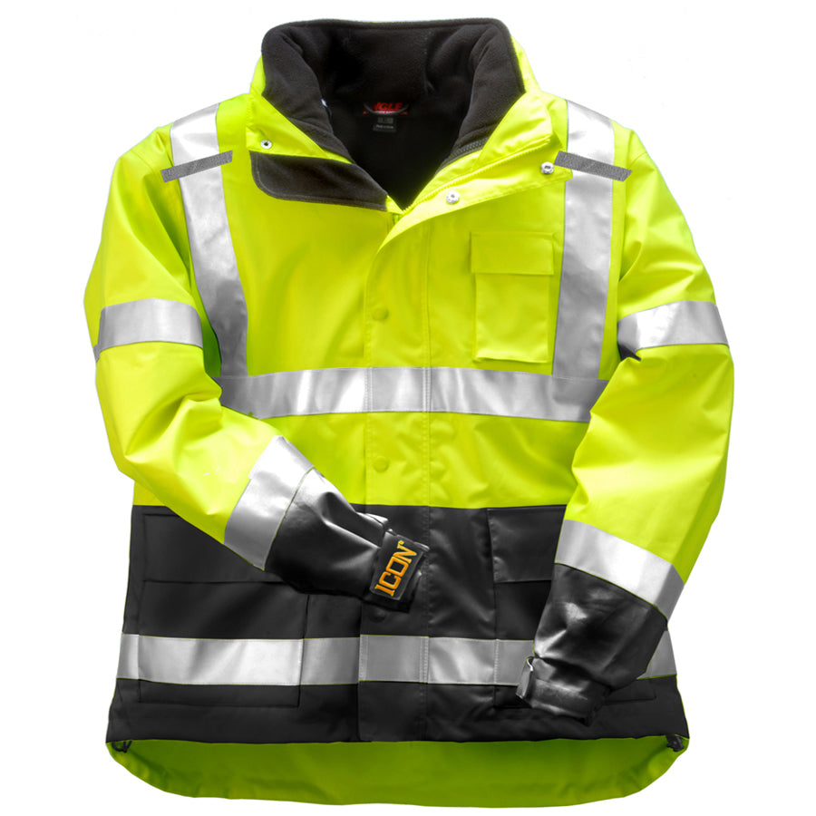 ICON 3.1™ Jacket System - Type R Class 3 - Fluorescent Yellow-Green-Black - Attached Hood - Silver Reflective Tape - Removable Black Fleece Jacket-eSafety Supplies, Inc