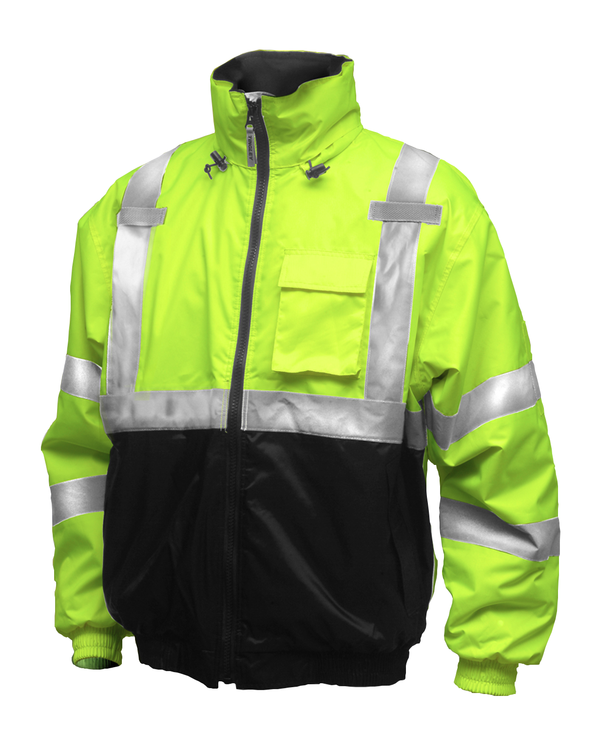Bomber II™ Jacket - Type R Class 3 - Fluorescent Yellow-Green-Black - Silver Reflective Tape - Polyester Quilted Liner - Attached Hood-eSafety Supplies, Inc
