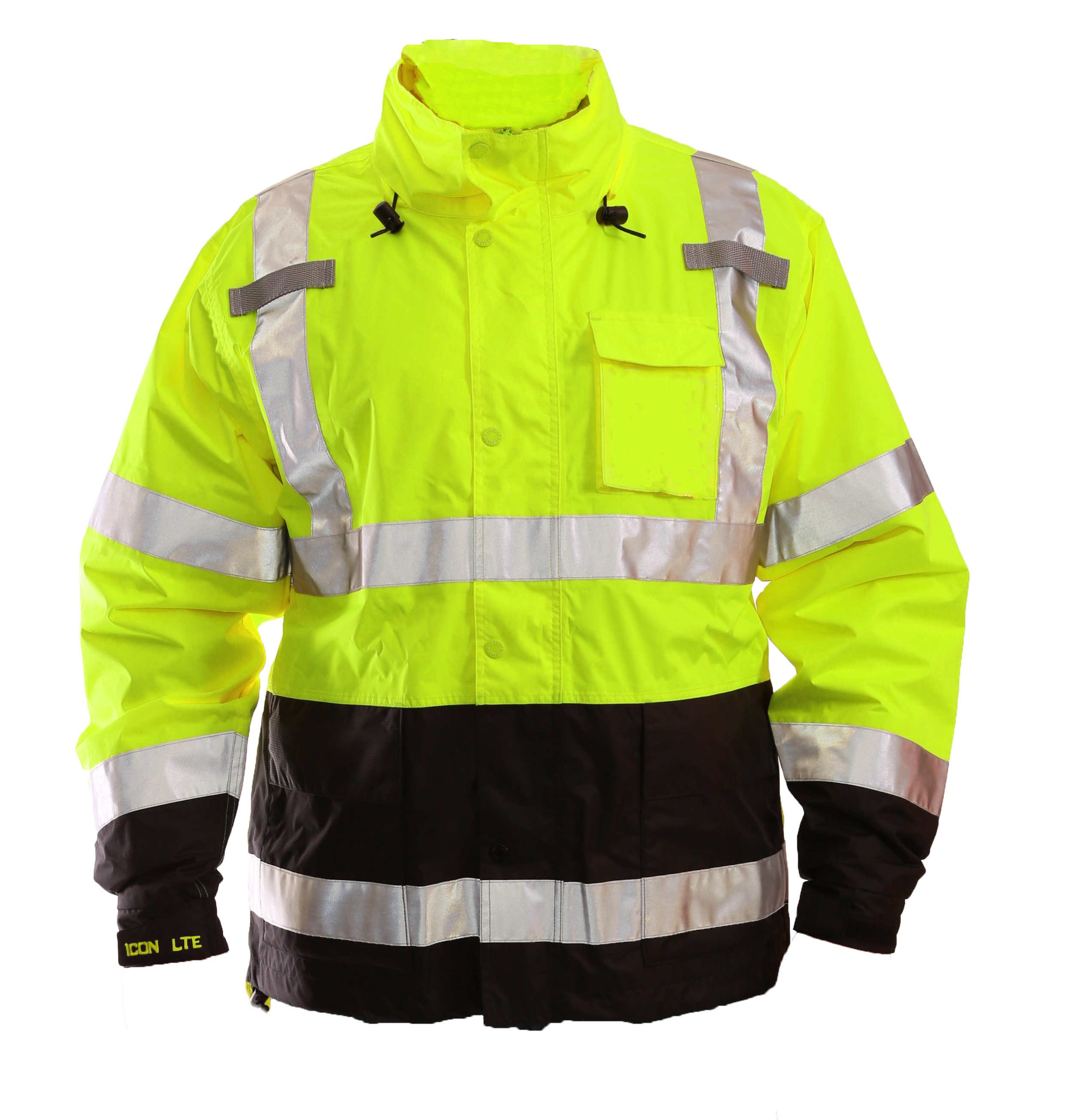 Icon LTE™ Jacket - Type R Class 3 - Fluorescent Yellow-Green-Black - Attached Hood - Silver Reflective Tape-eSafety Supplies, Inc