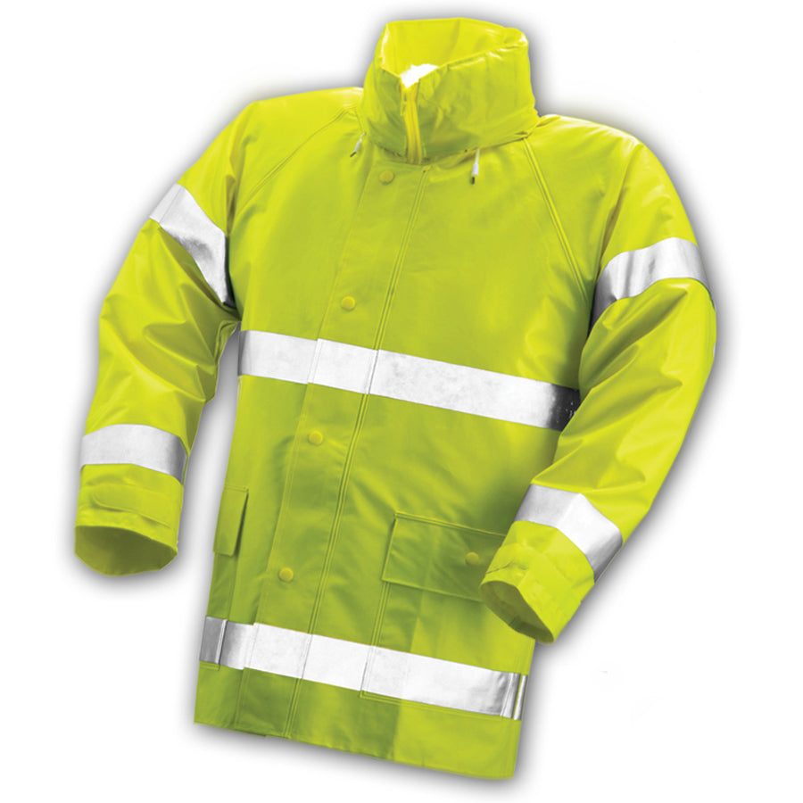 Comfort-Brite® Jacket - Fluorescent Yellow-Green - Attached Hood - Silver Reflective Tape-eSafety Supplies, Inc