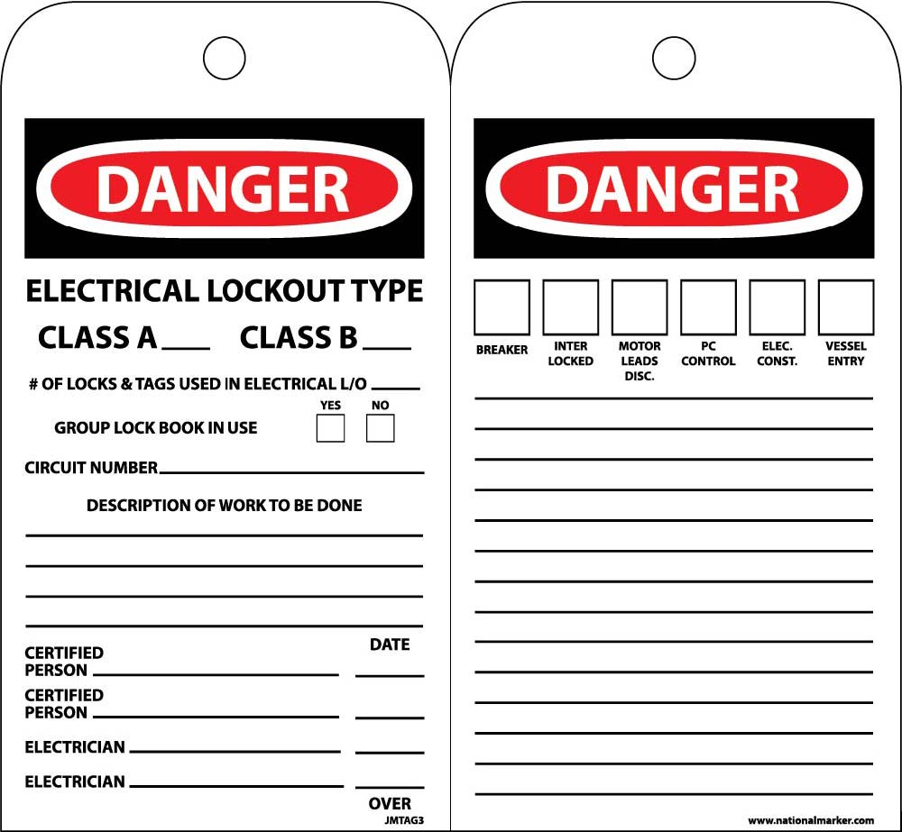 Danger Electrical Lockout Type Class A & Class B Tag - 10 Pack-eSafety Supplies, Inc