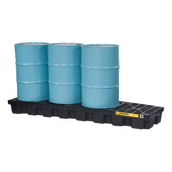 Justrite 97" X 25" X 9" EcoPolyBlend Black Polyethylene 4-Drum In-Line Spill Control Pallet With 75 Gallon Spill Capacity-eSafety Supplies, Inc