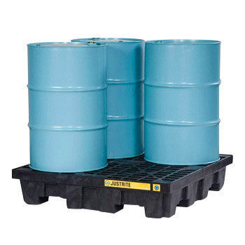 Justrite 49" X 49" X 10 1/4" EcoPolyBlend Black Polyethylene 4-Drum Square Spill Control Pallet With 73 Gallon Spill Capacity-eSafety Supplies, Inc