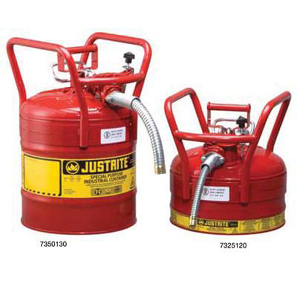 Justrite 2.5 Gallon Type II AccuFlow Transport And Dispensing Safety Cans With Attached Flexible Metal Hose-eSafety Supplies, Inc