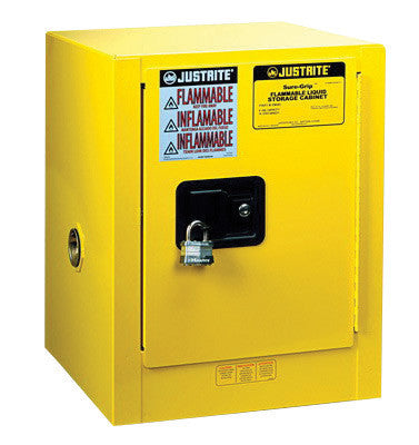 Justrite 4 Gallon Yellow Sure-Grip EX 18 Gauge Cold Rolled Steel Countertop Safety Cabinet With Manual Close Door And Shelf-eSafety Supplies, Inc