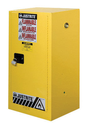 Justrite 15 Gallon Yellow Sure-Grip EX 18 Gauge Cold Rolled Steel Compact Safety Cabinet With  Manual Close Door And  Shelf