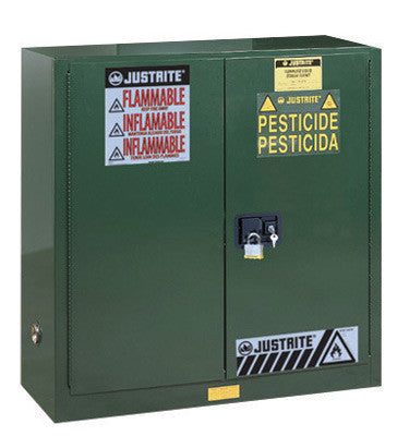Justrite 30 Gallon Green Sure-Grip EX 18 Gauge Cold Rolled Steel Safety Cabinet With Self-Closing Doors And Adjustable Shelf-eSafety Supplies, Inc