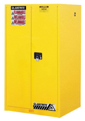 Justrite 60 Gallon Yellow Sure-Grip EX 18 Gauge Cold Rolled Steel Safety Cabinet With Manual Close Doors And Shelves-eSafety Supplies, Inc