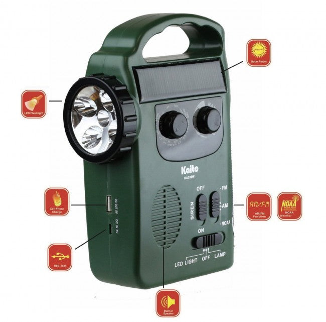 Kaito KA339W Multi-functional 4-way Powered LED Camping Lantern & Flashlight with AM/FM NOAA Weather Radio, Cell Phone Charger & Siren-eSafety Supplies, Inc