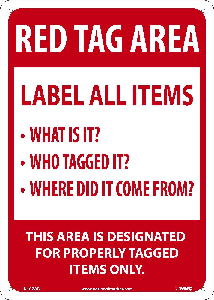 Red Tag Area Label All Items Sign, 10X14, .040 Alum - LN102AB-eSafety Supplies, Inc