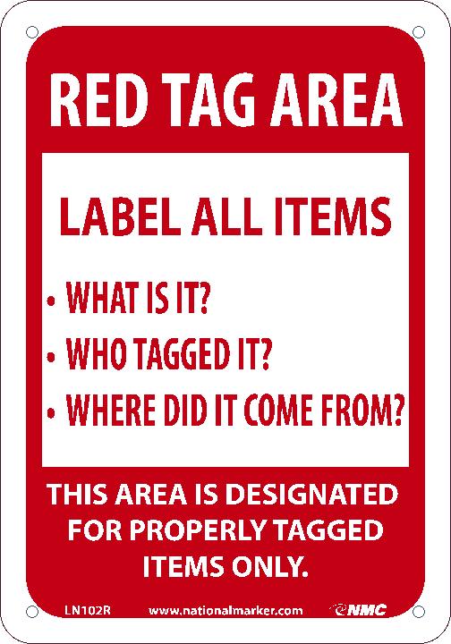 Red Tag Area Label All Items Sign, 7X10, Rigid Plastic - LN102R-eSafety Supplies, Inc