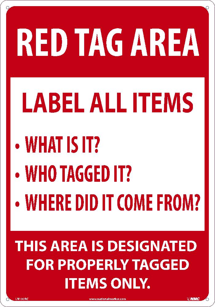 Red Tag Area Label All Items Sign, 14X20, Rigid Plastic - LN102RC-eSafety Supplies, Inc