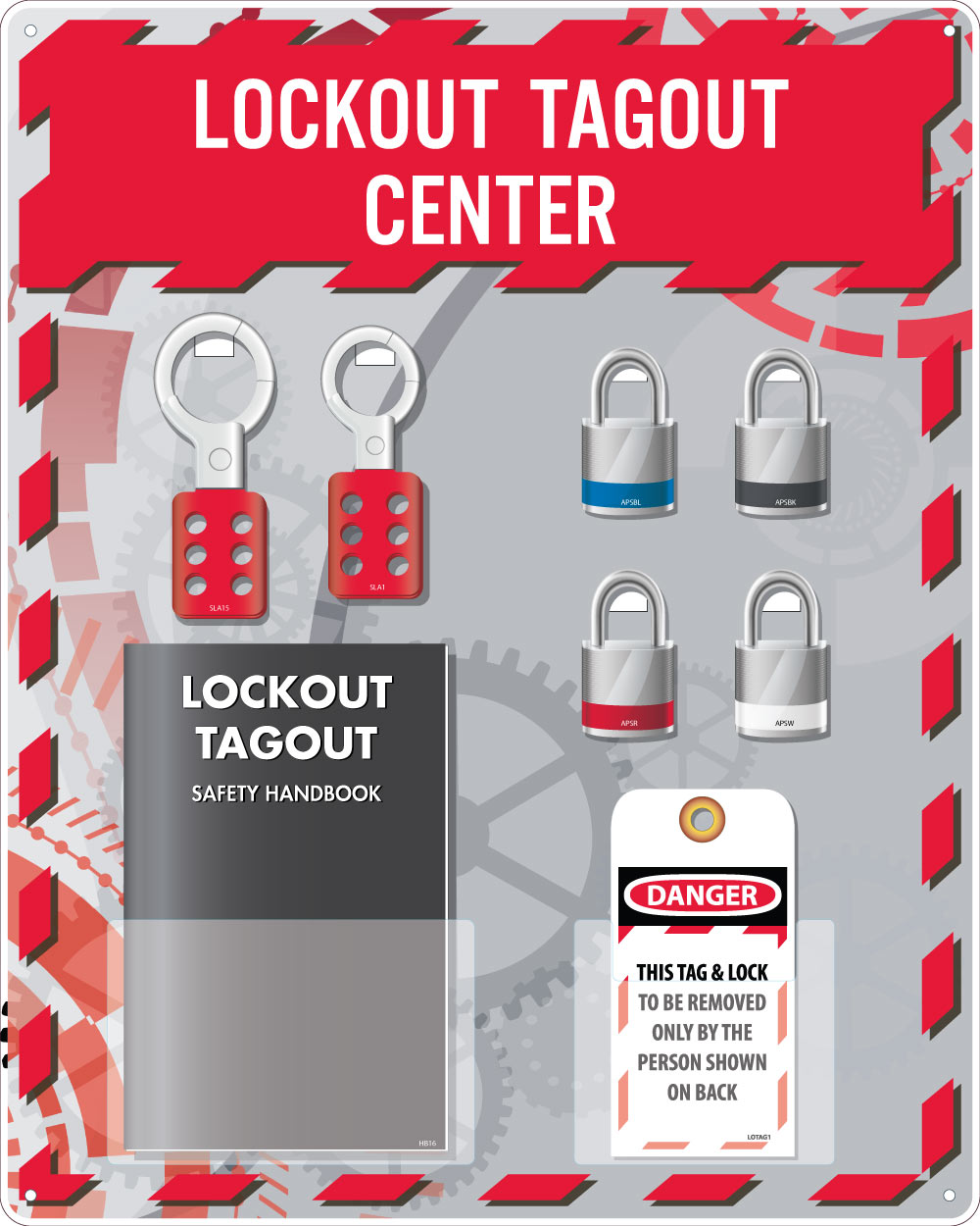 Lock-Out Tag-Out Center, 1 Pk Lotag1, 1 Handbook, 4 Locks, 2 Hasps, 20 X 16, Acrylic - LOTO4-eSafety Supplies, Inc