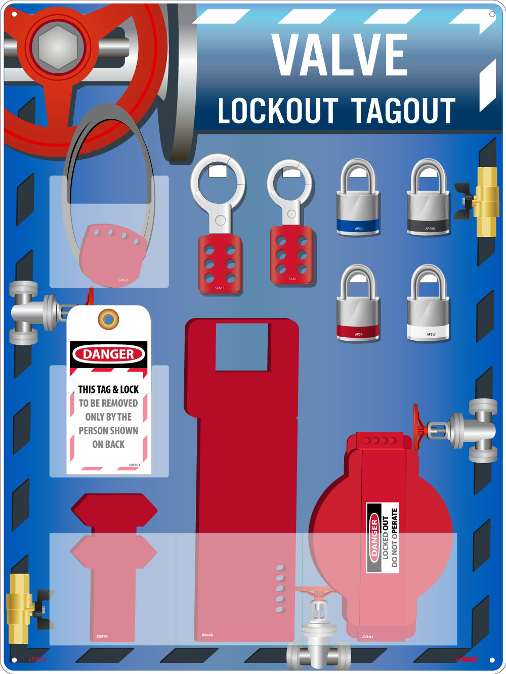 Lock-Out Tag-Out Center, 1 Pk Lotag1, 4 Locks, 2 Hasps, 4 Assorted Valve Lockout Devices, 24 X 18, Acrylic - LOTO6-eSafety Supplies, Inc