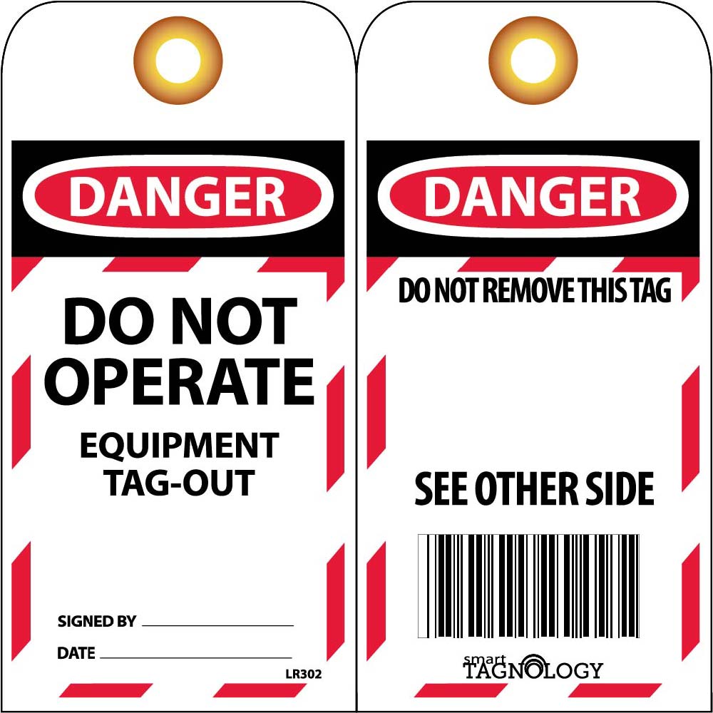 Rfid Tag, Danger Do Not Operate Equipment Tag-Out, , 6X3, Unrip Vinyl, W/Grommet, 10/Pk - 10 Pack-eSafety Supplies, Inc
