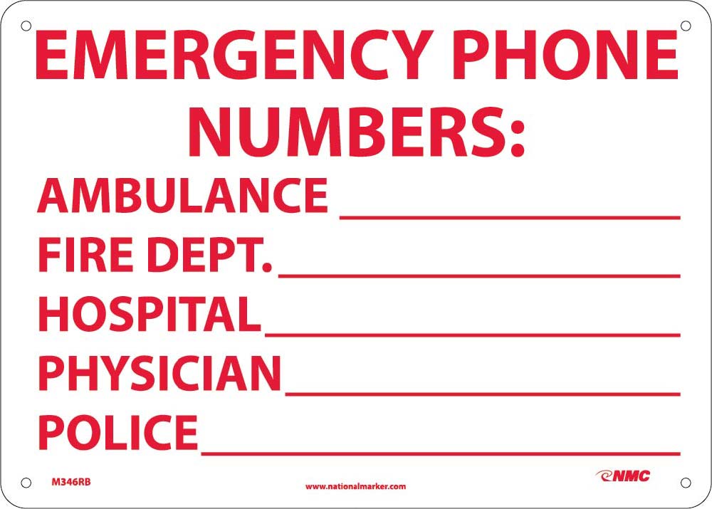 Emergency Phone Numbers Sign-eSafety Supplies, Inc
