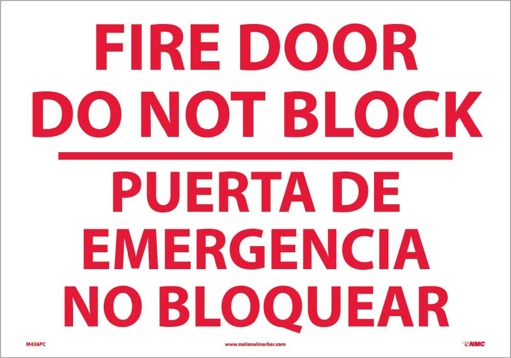 Fire Door Do Not Block Sign - Bilingual-eSafety Supplies, Inc