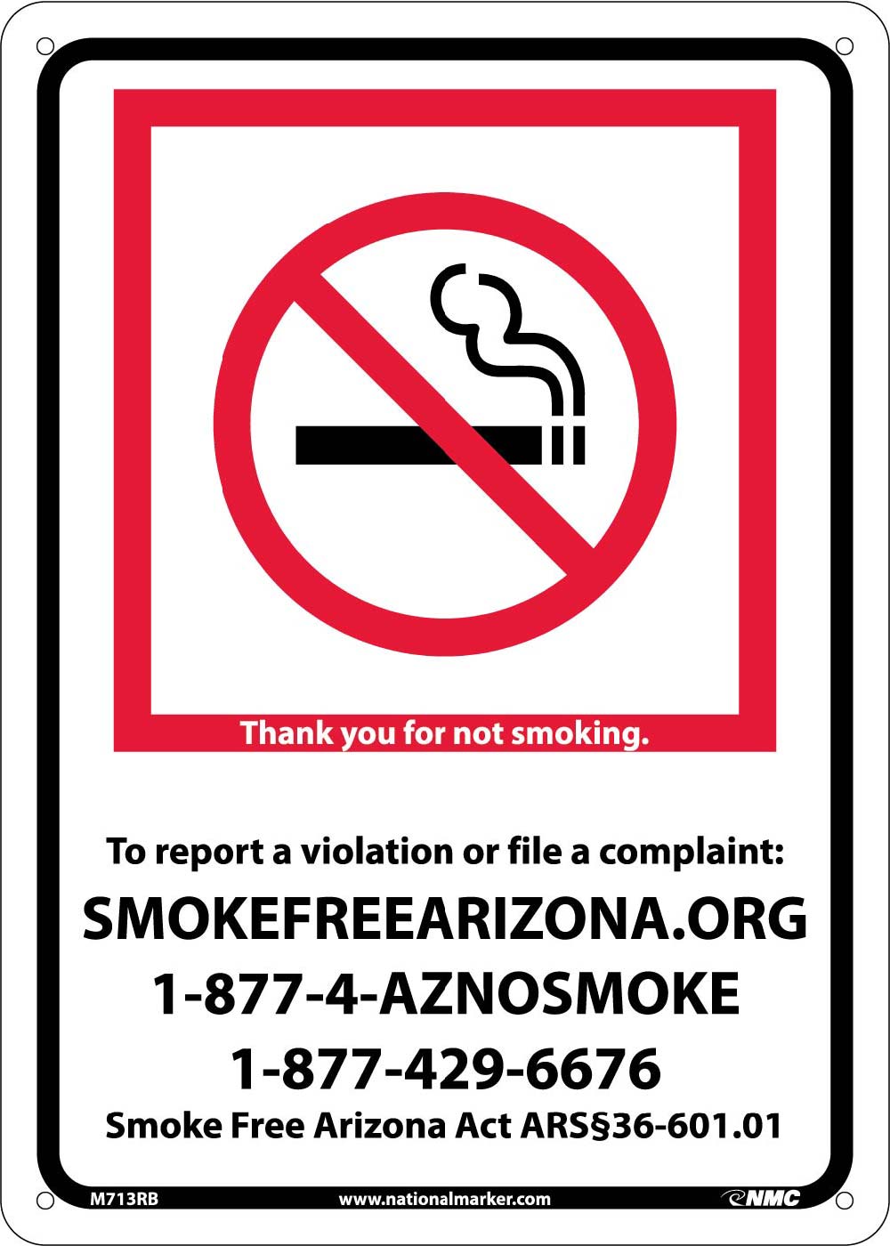 Arizona No Smoking Sign-eSafety Supplies, Inc