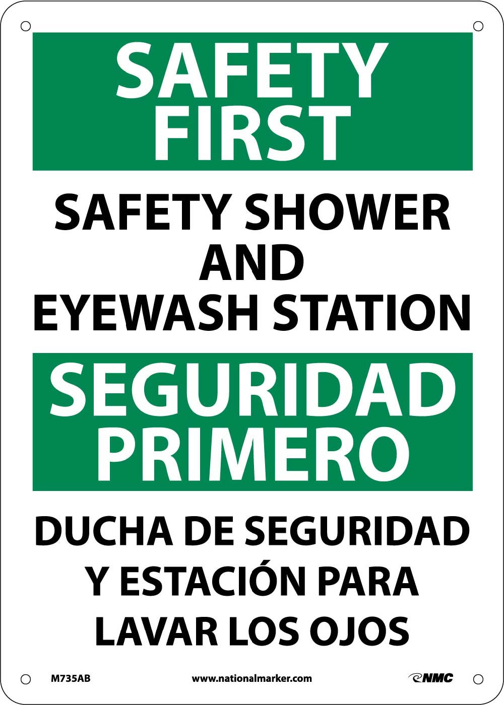 Safety First Shower And Eyewash Station Sign - Bilingual-eSafety Supplies, Inc