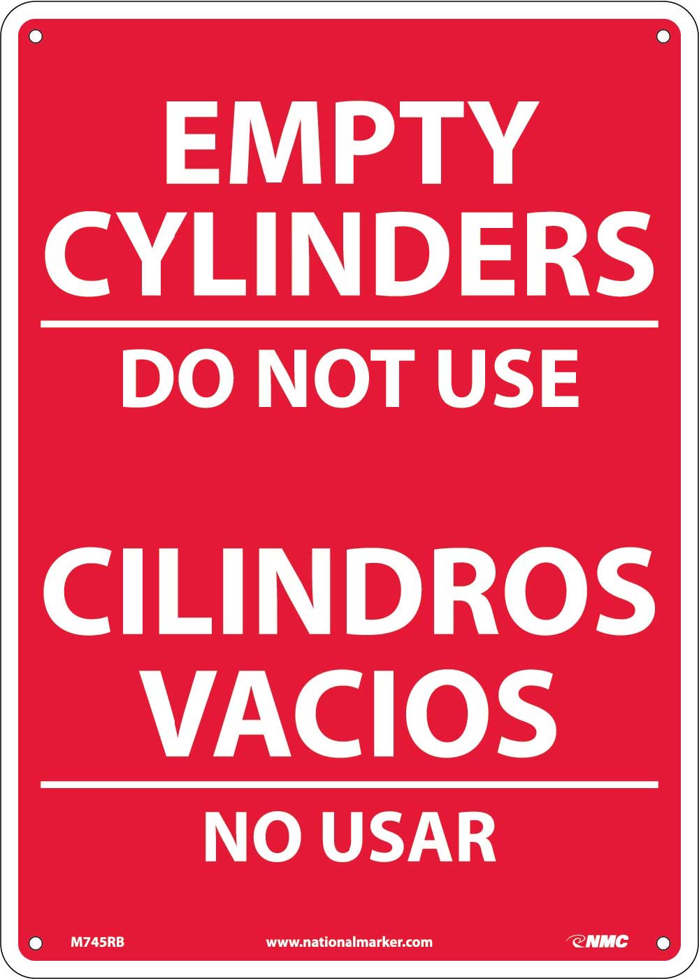 Empty Cylinders Do Not Use Sign - Bilingual-eSafety Supplies, Inc