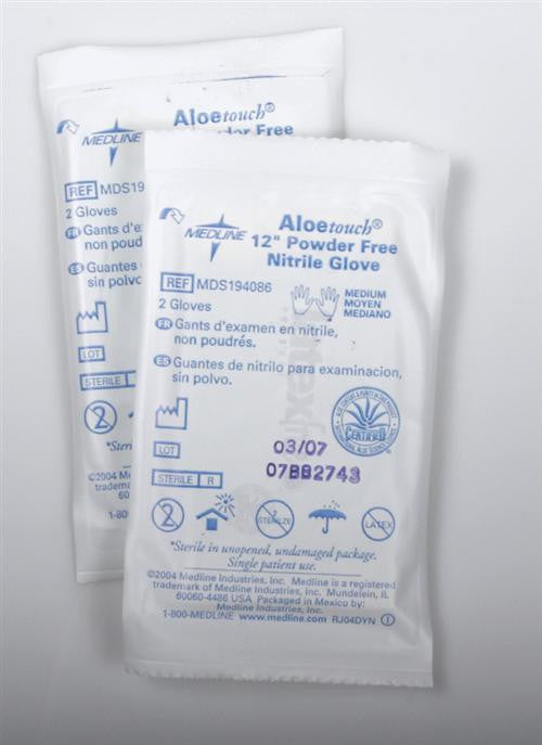 Medline - Aloetouch - Sterile Nitrile Exam Powder Free Gloves - 12" - 200 Pairs / CASE